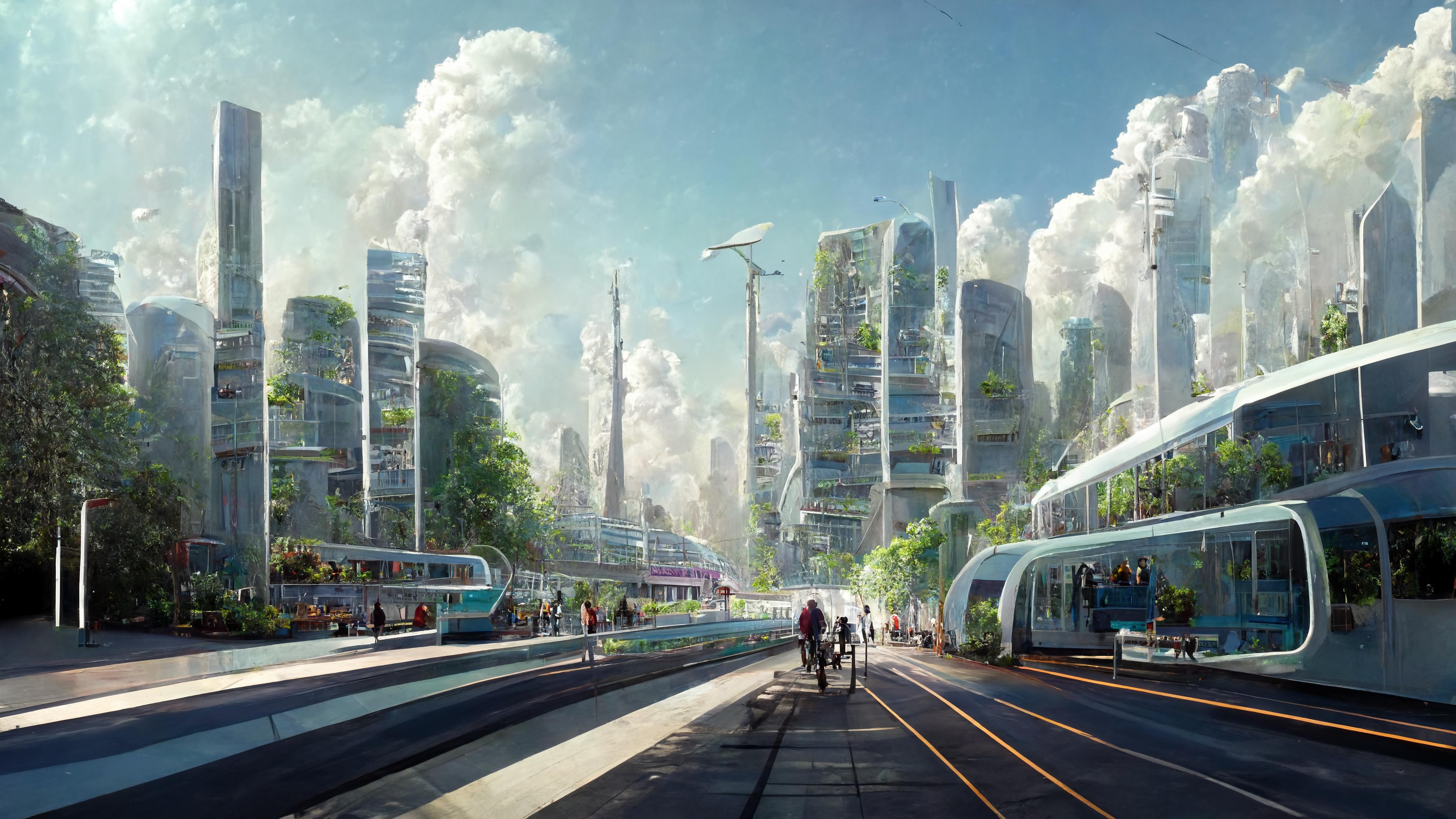 AI-powered futuristic sustainable city with autonomous transport